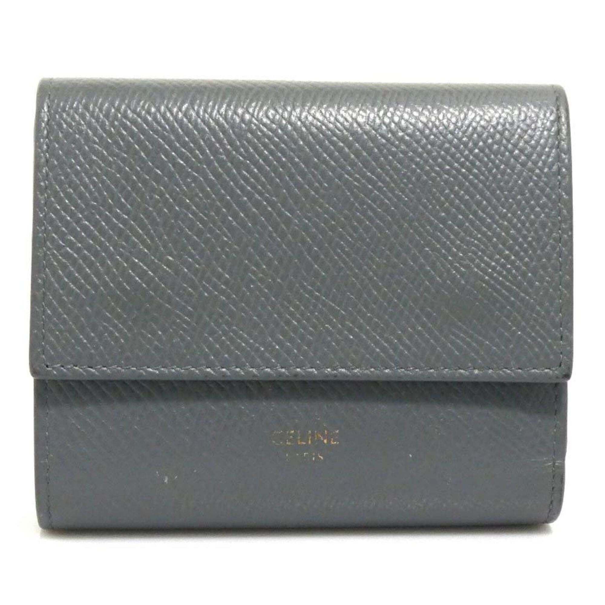 Celine Tri-Fold Wallet, Grey Leather, Women's, H31875a